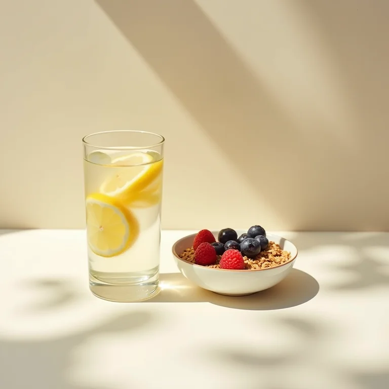Água com limão e aveia com frutas vermelhas, hidratação e nutrição matinal