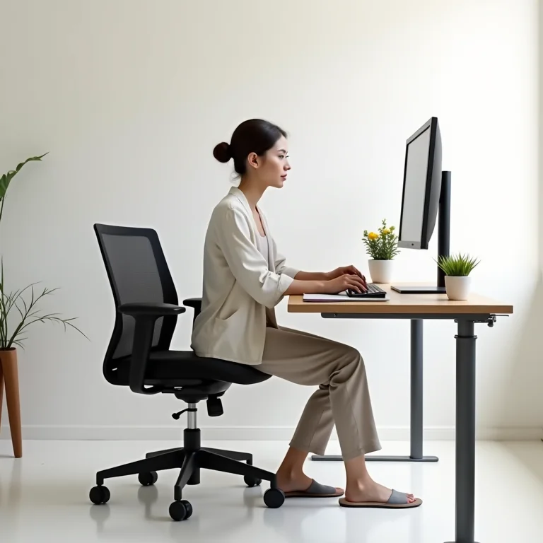 Ambiente de trabalho ergonômico com acessórios de yoga