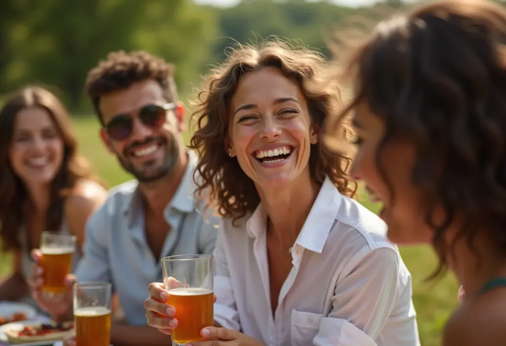 Mancha de cerveja na roupa? Truques INFALÍVEIS para remover JÁ Amigos rindo em piquenique com mancha de cerveja na roupa