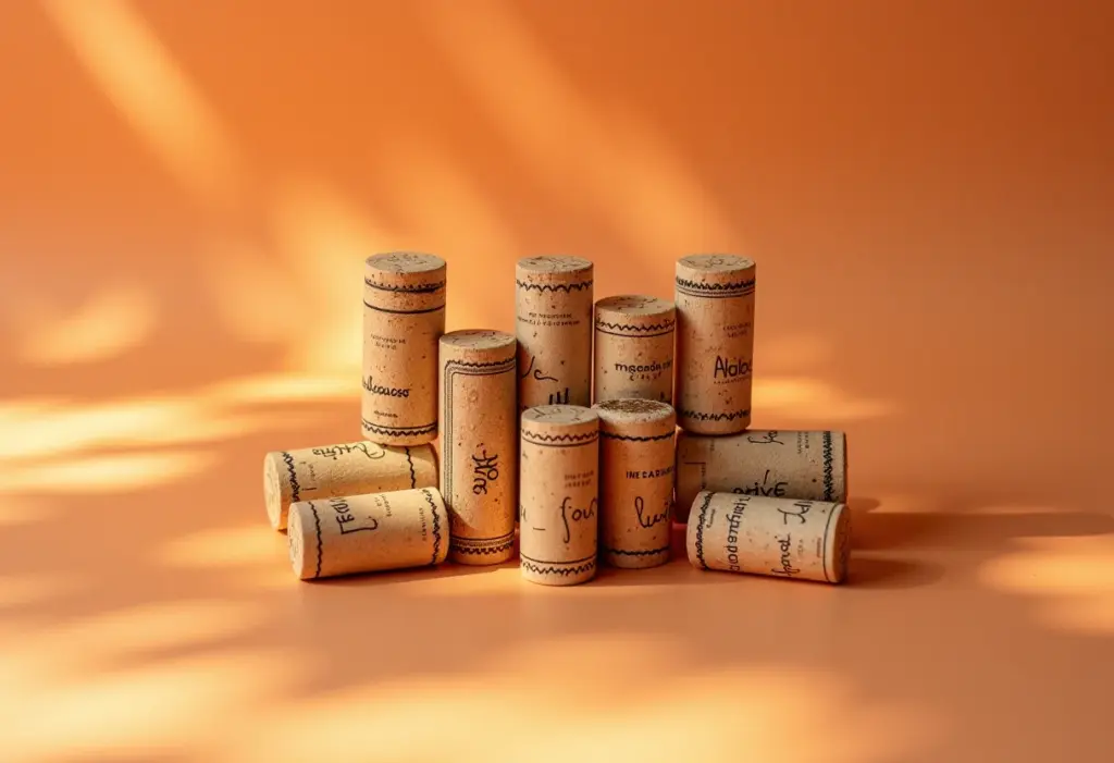 Arranjo criativo de rolhas de cortiça para decoração.