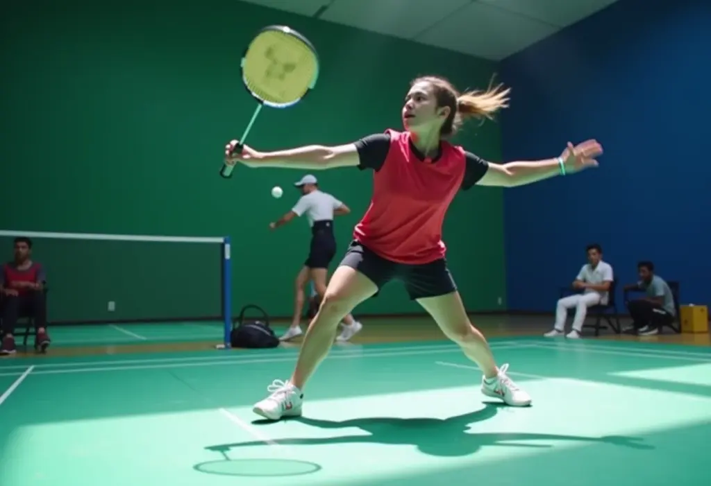 Badminton Paralímpico: O guia completo para entender o esporte Atleta paralímpico de badminton em ação durante partida.