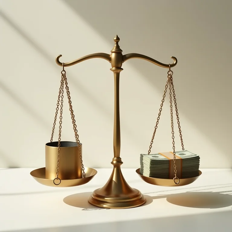 Balança com um produto de luxo e dinheiro, representando valor percebido