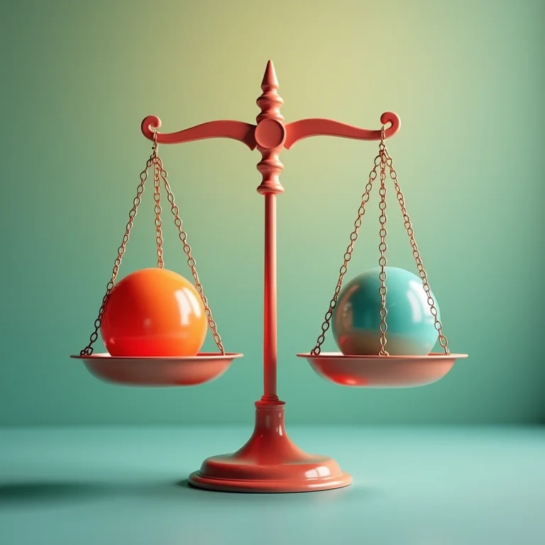 Balança equilibrando dois objetos diferentes, representando a resolução de conflitos.