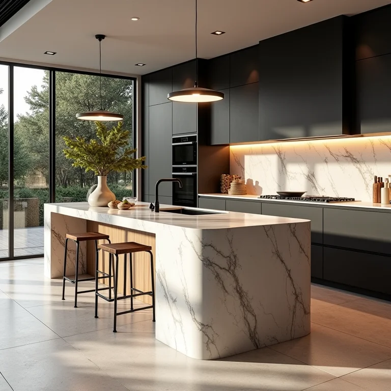 Bancada de cozinha com detalhe em ladrilho hidráulico