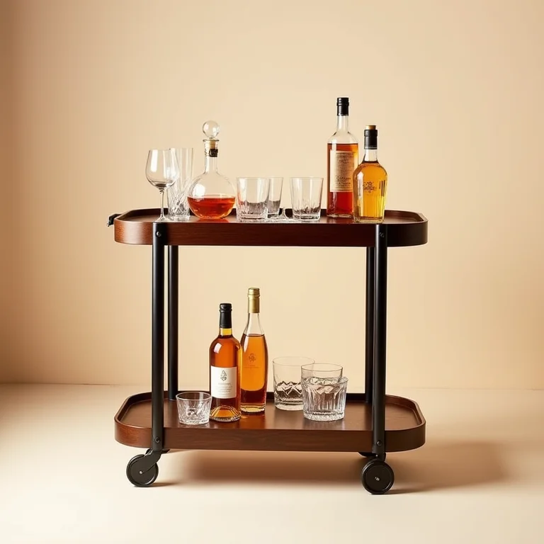 Barzinho móvel com acessórios organizados