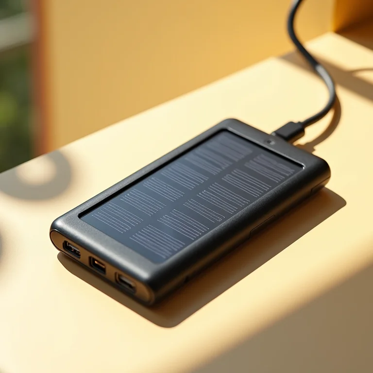 Bateria externa solar carregando sob a luz do sol