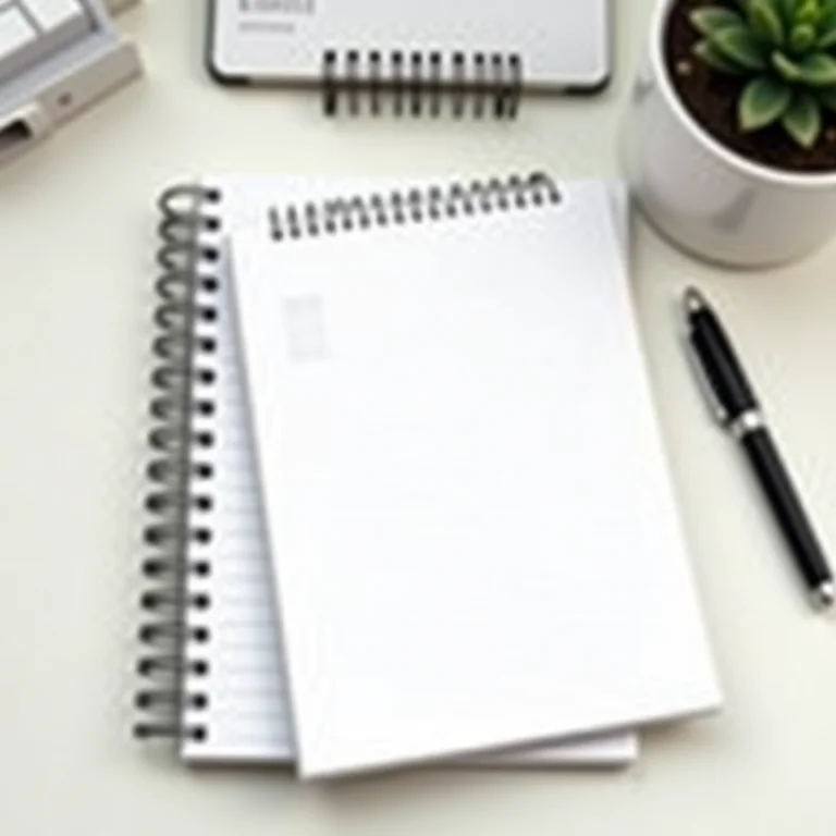 Caderno, caneta e calendário sobre mesa organizada