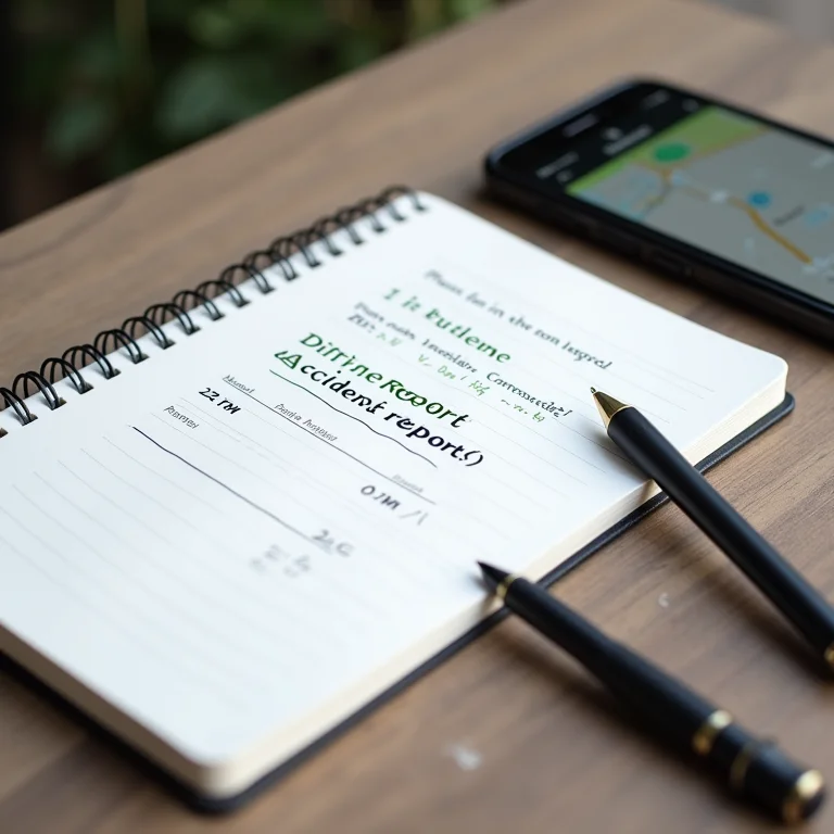 Caderno e caneta ao lado de um smartphone com o Waze, incentivando a anotação de detalhes.
