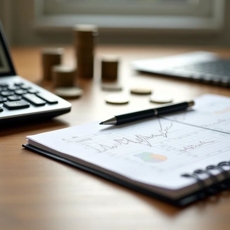 Calculadora, moedas e cálculos financeiros em caderno, representando o valor da causa.