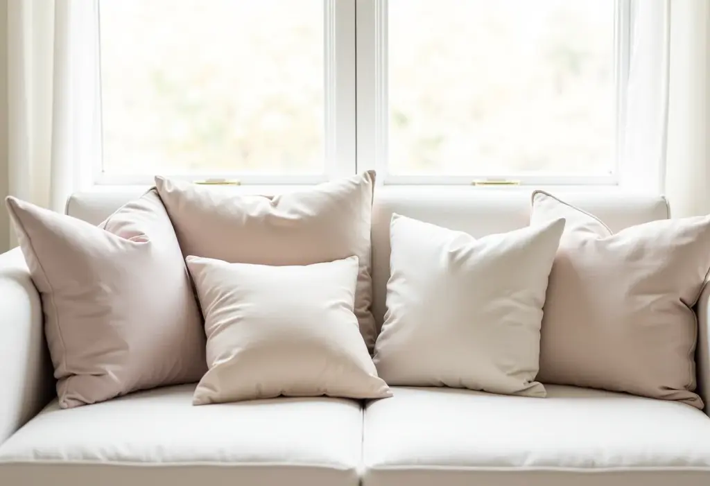 Capa de almofada sem costura decorando um sofá de linho