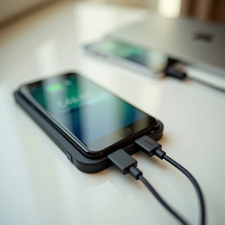 Carregador portátil conectado a um smartphone.