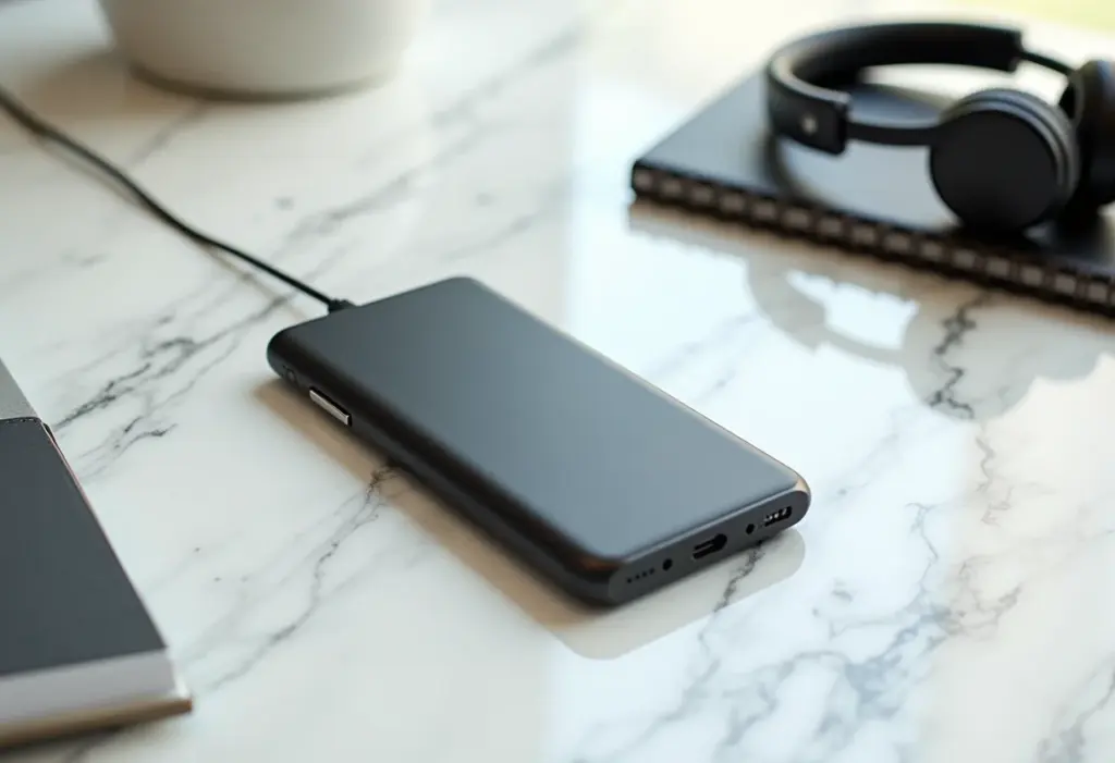 Carregador portátil e acessórios do dia a dia.