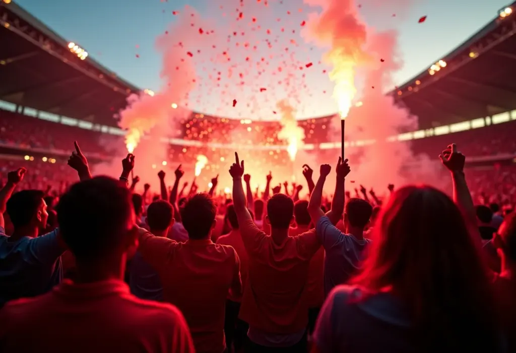 Libertadores da América: A história que você precisa conhecer Celebração vibrante em estádio de futebol durante a Libertadores da América.