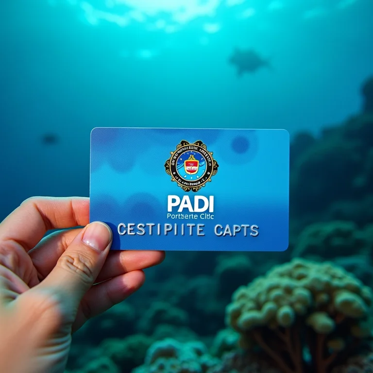 Certificação PADI reconhecida globalmente em frente a um recife de coral