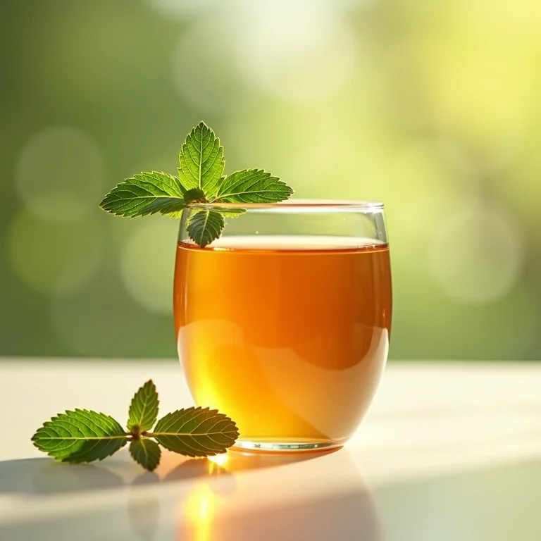 Chá de Espinheira Santa com hortelã em um copo de vidro.