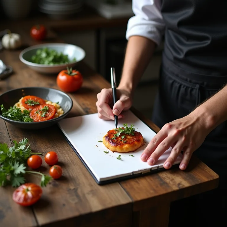 Chef criando cardápio de marmitas fitness.