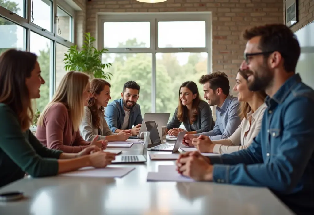 Inclusão de pessoas com deficiência: o guia para sua empresa acertar Colaboradores diversos trabalhando juntos em um escritório moderno.