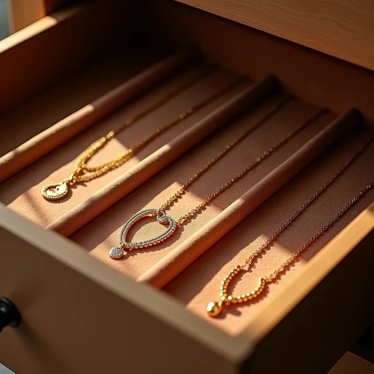 Colares organizados em gaveta com divisórias