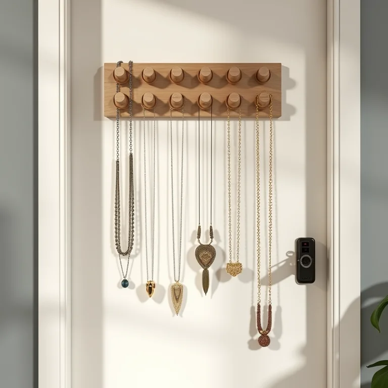 Colares pendurados em porta colares de porta