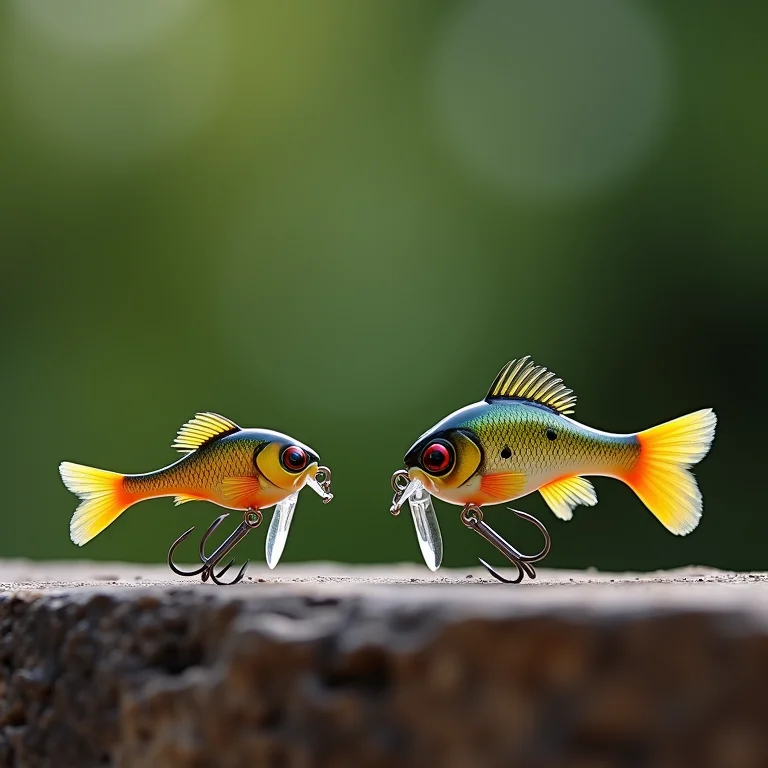 Comparação entre iscas artificiais de tamanhos diferentes