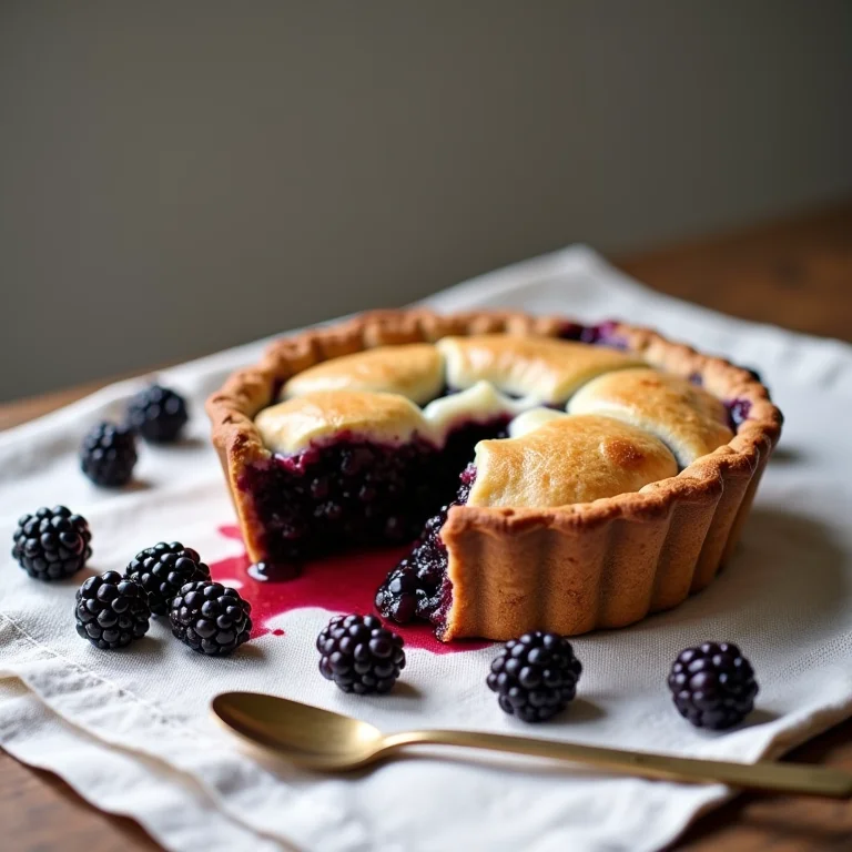 Composição com amora fresca e fatia de torta de amora.