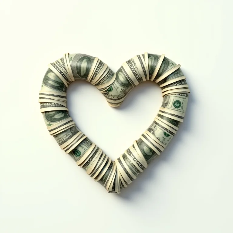Coração feito de dinheiro representando margem de lucro