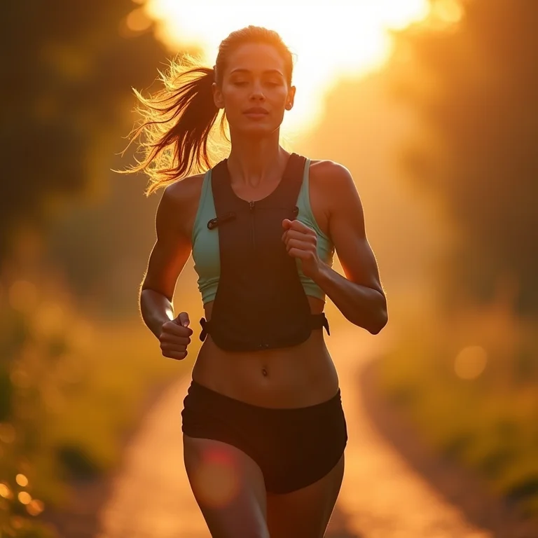 Corredora usando colete de hidratação durante a corrida