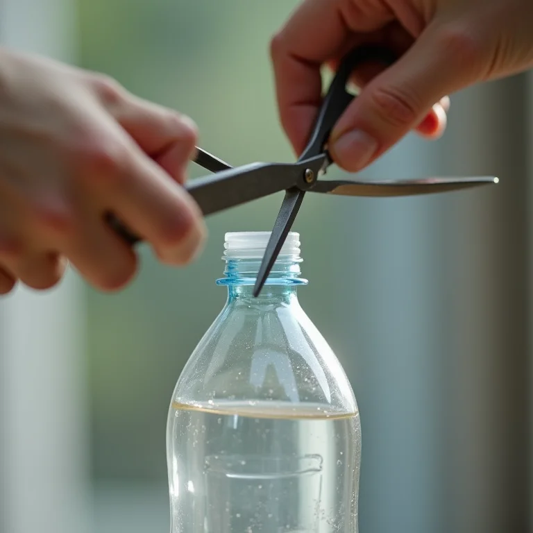 Cortando garrafa PET para fazer porta-chaves