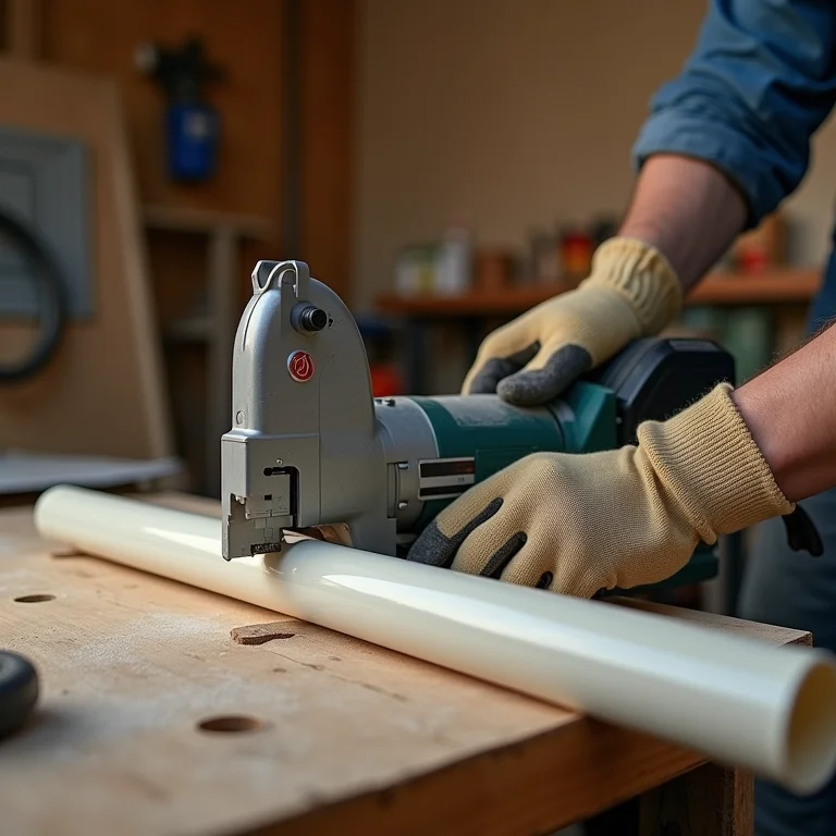 Cortando um tubo de PVC com uma serra