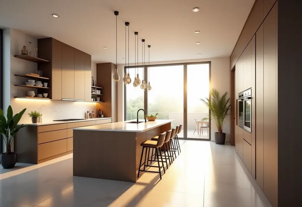 Cozinha grande: Ideias de decoração que vão te inspirar (e cabem no bolso) Cozinha ampla e iluminada com decoração moderna e funcional