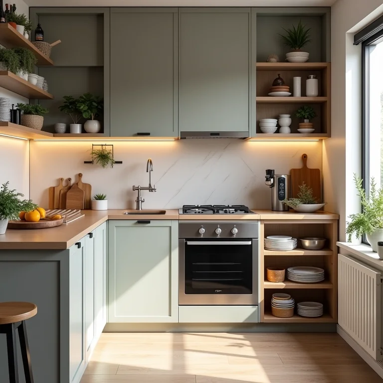 Cozinha pequena com layout inteligente e soluções de armazenamento