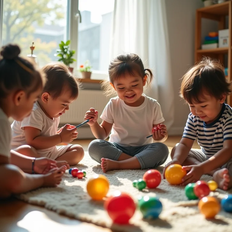 Crianças brincando juntas em um espaço organizado, evidenciando os benefícios da organização para o desenvolvimento infantil.