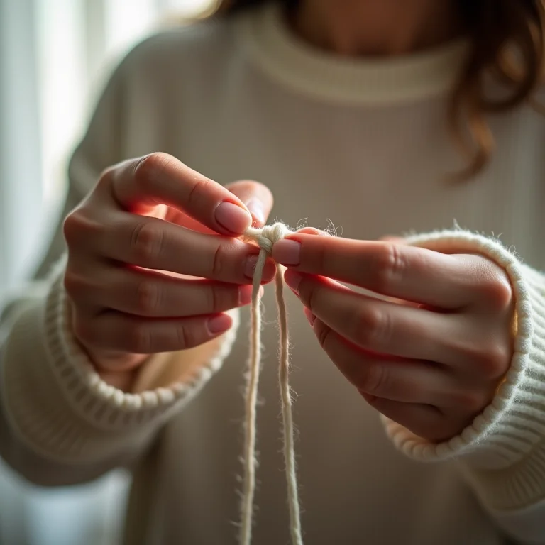 Dedos atando nó firme em linha de costura