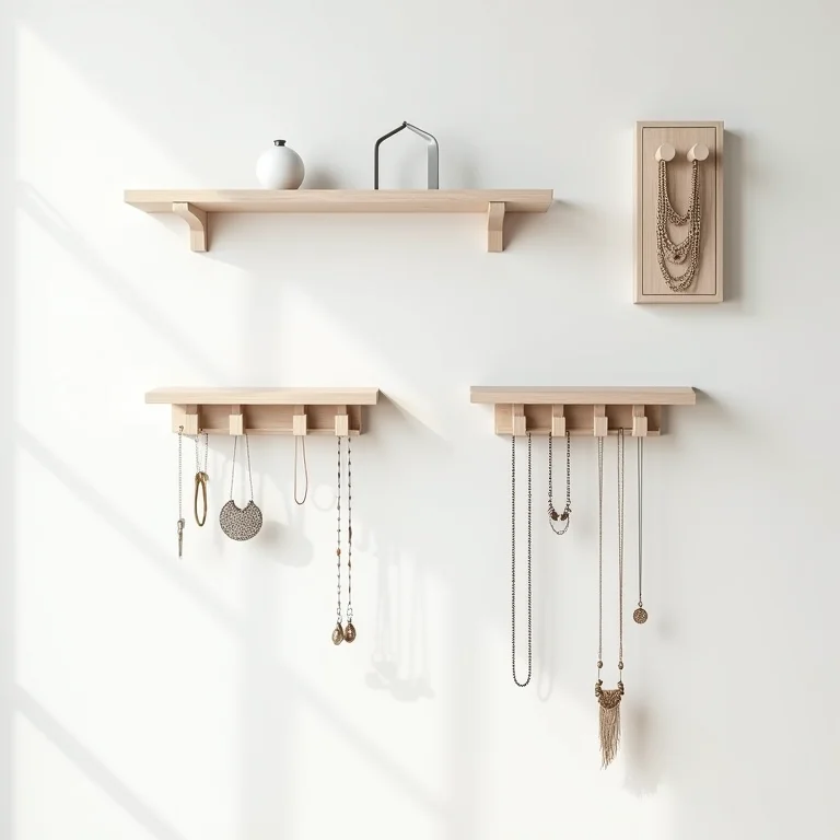 Diferentes modelos de porta-joias de parede expostos