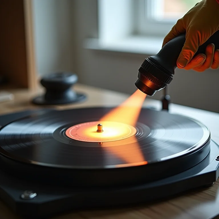 Disco de vinil sendo derretido com calor para criar forma