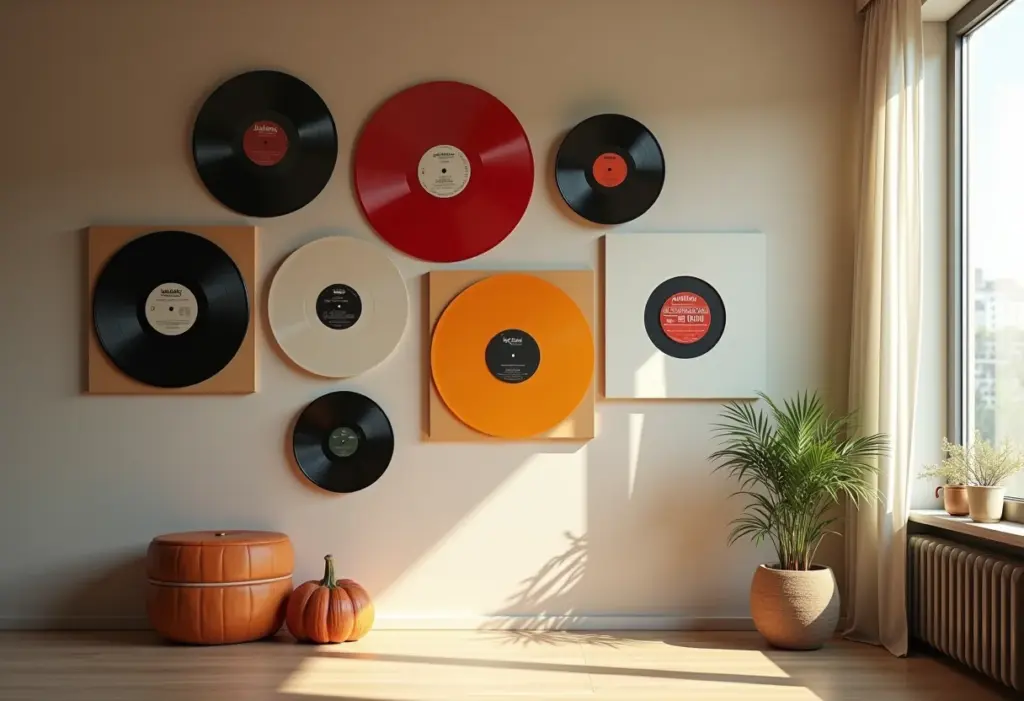 Discos de vinil decorando parede de forma criativa