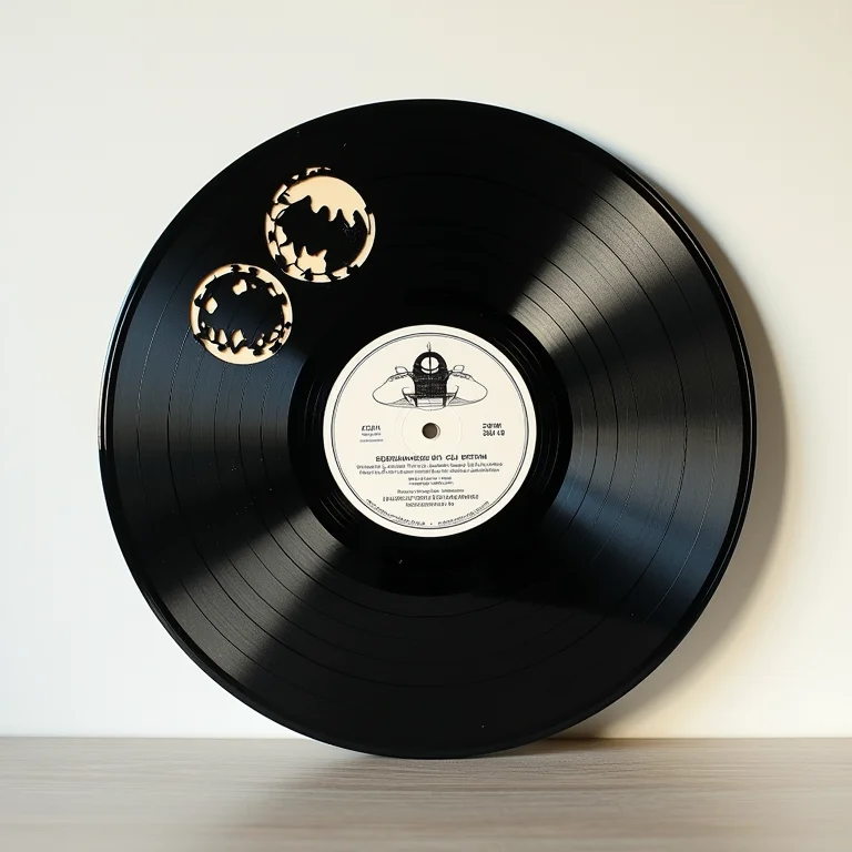 Discos de vinil transformados em arte com recortes e pinturas