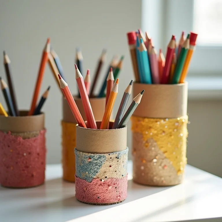 Diversas ideias criativas para decorar um porta-lápis de papelão.