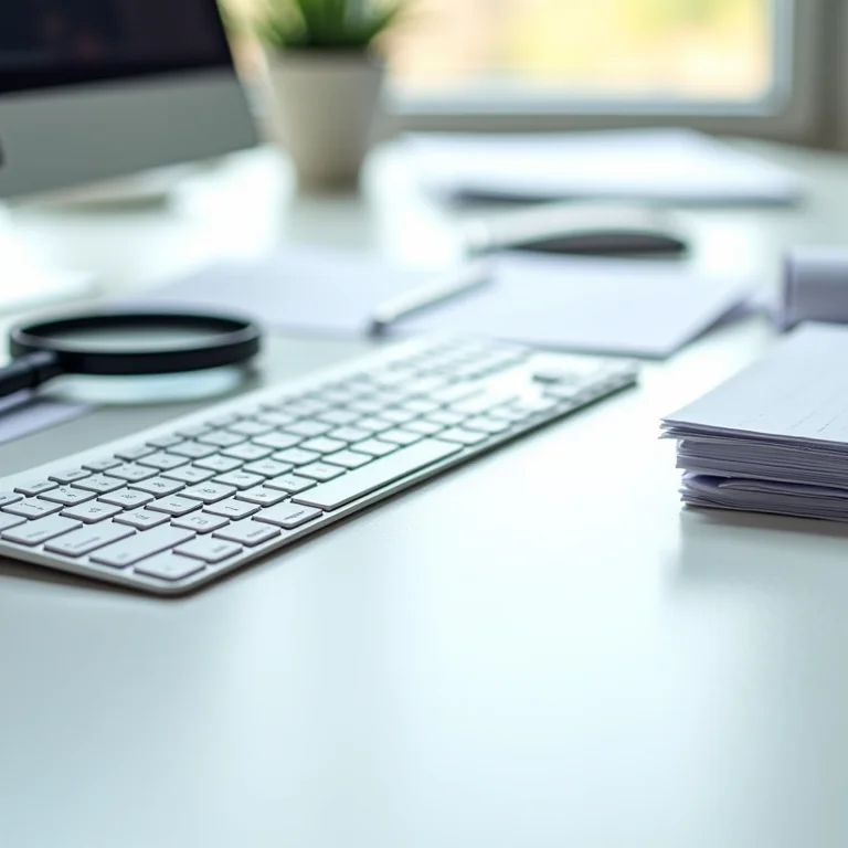 Elementos de um ATS: teclado, lupa e documentos organizados