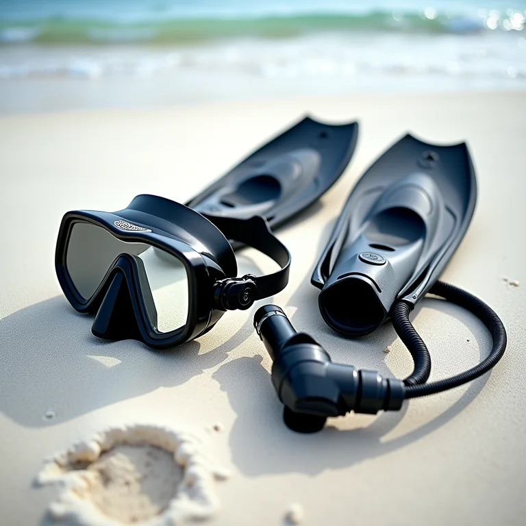 Equipamento essencial para mergulho autônomo PADI na areia da praia