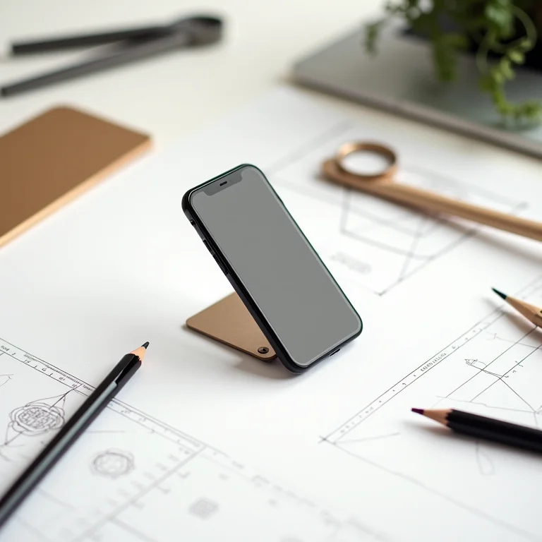 Esboços e ferramentas para design de suporte de celular de metal