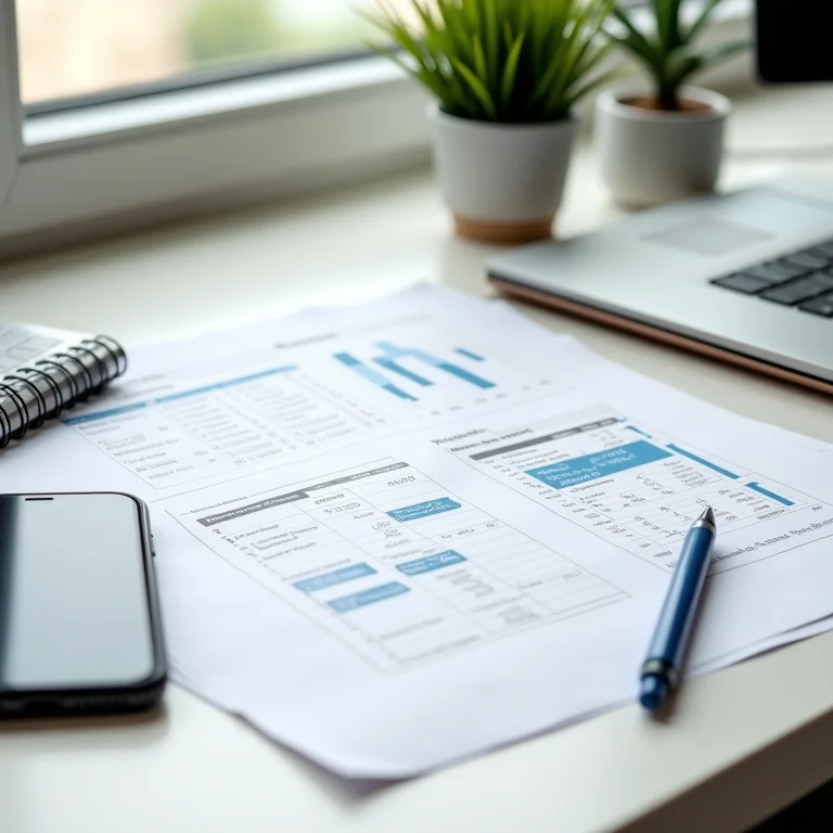 Ferramentas de organização financeira: planilha, app, caderno.