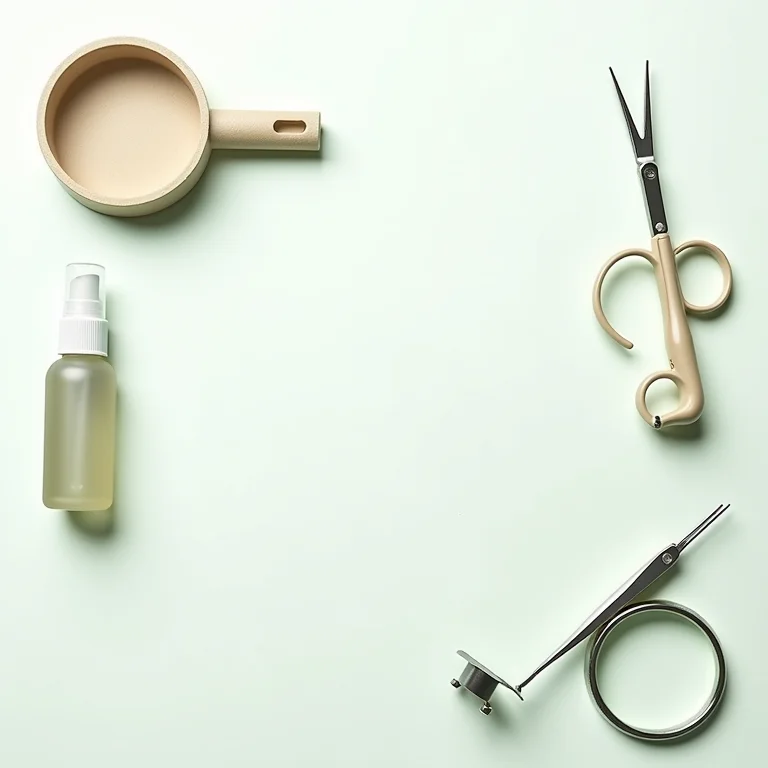 Ferramentas essenciais para criar um terrário em um flat lay.