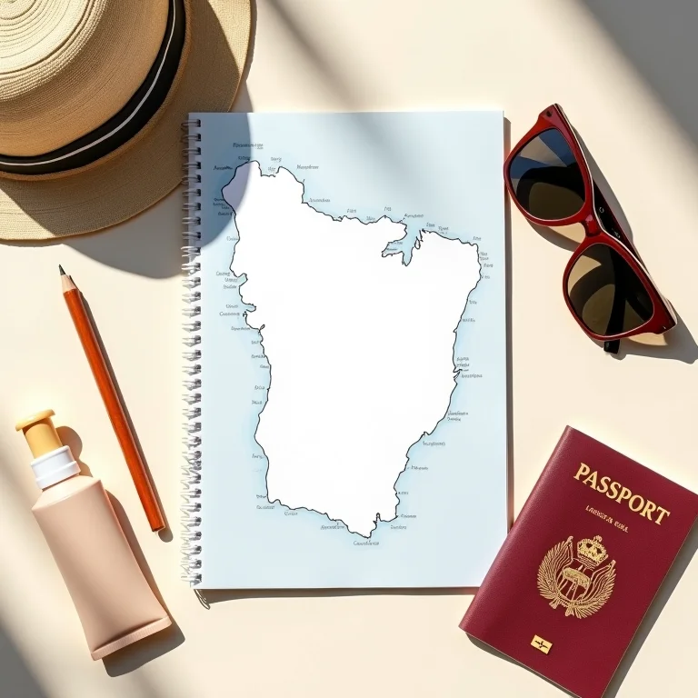 Flat lay com itens essenciais para planejar uma viagem para Pipa e Tibau do Sul