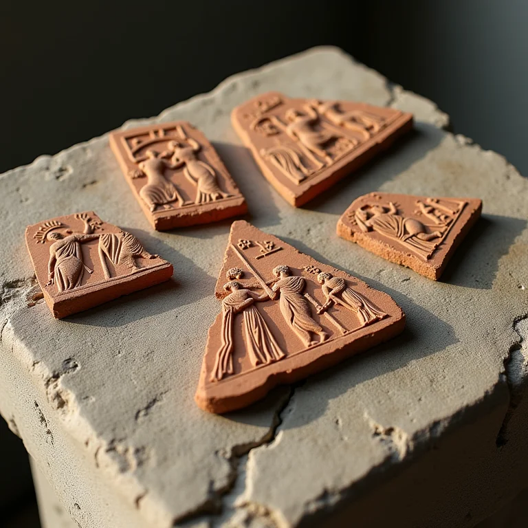 Fragmentos de cerâmica grega com cenas teatrais