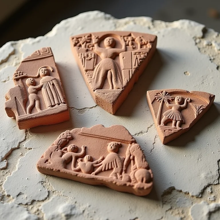 Fragmentos de cerâmica grega com cenas teatrais