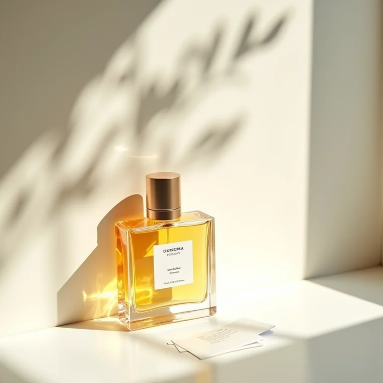 Frasco de perfume com notas olfativas