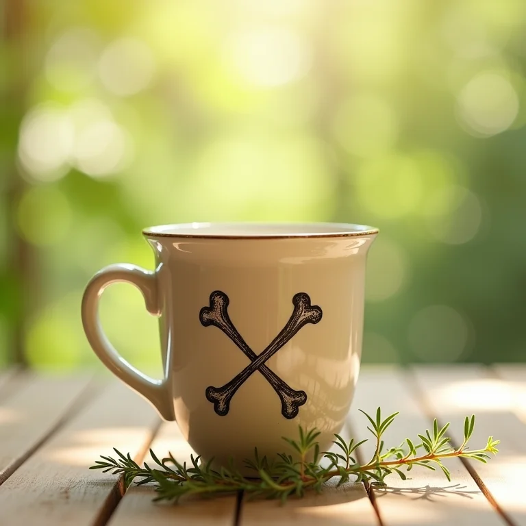 Ilustração de ossos cruzados, advertindo sobre efeitos colaterais do chá de cavalinha.