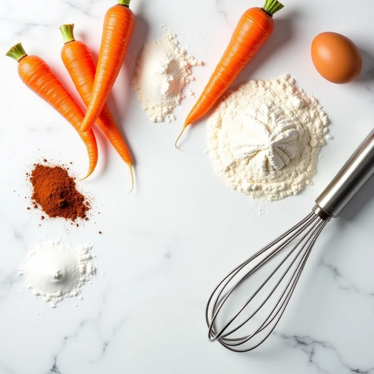 Ingredientes espalhados para o bolo de cenoura