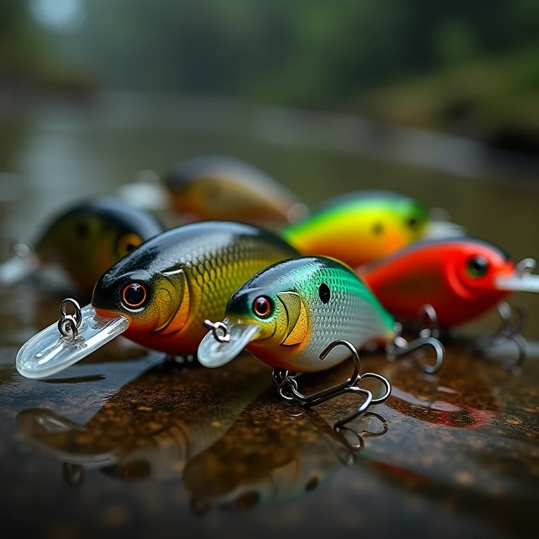 Iscas artificiais de meia-água com design realista em fundo de água turva